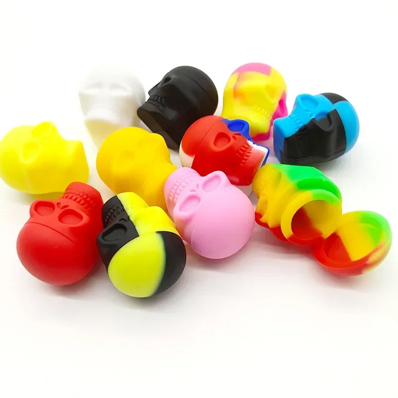 2/6Pcs skull style non stick silicone box container 13ML non stick oil wax storage box silicone can