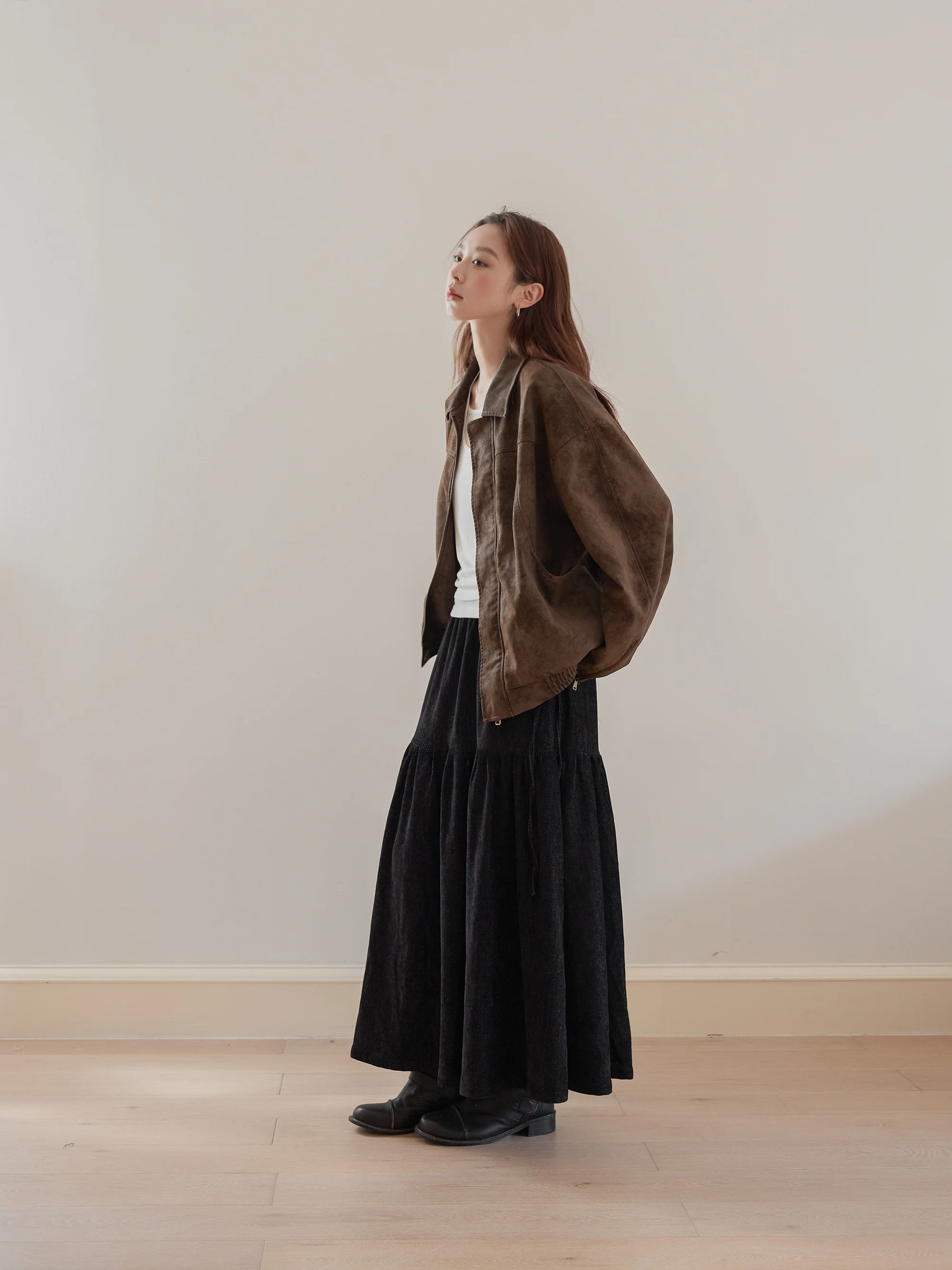 Jaqueta Feminina VNOOK de Couro PU Vintage, Estilo Solto, Jaqueta de Motocicleta, Nova Chegada de Outono