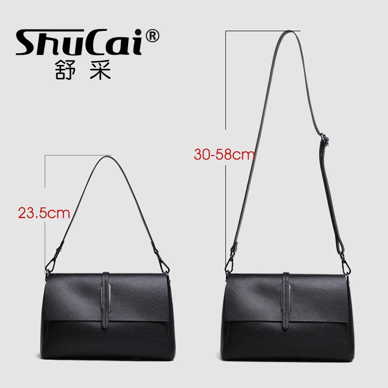 SHUCAI Genuine Leather Lady\'s Flap Messenger Bags Soft  Cowhide Functional Shoulder Handbags Designer New