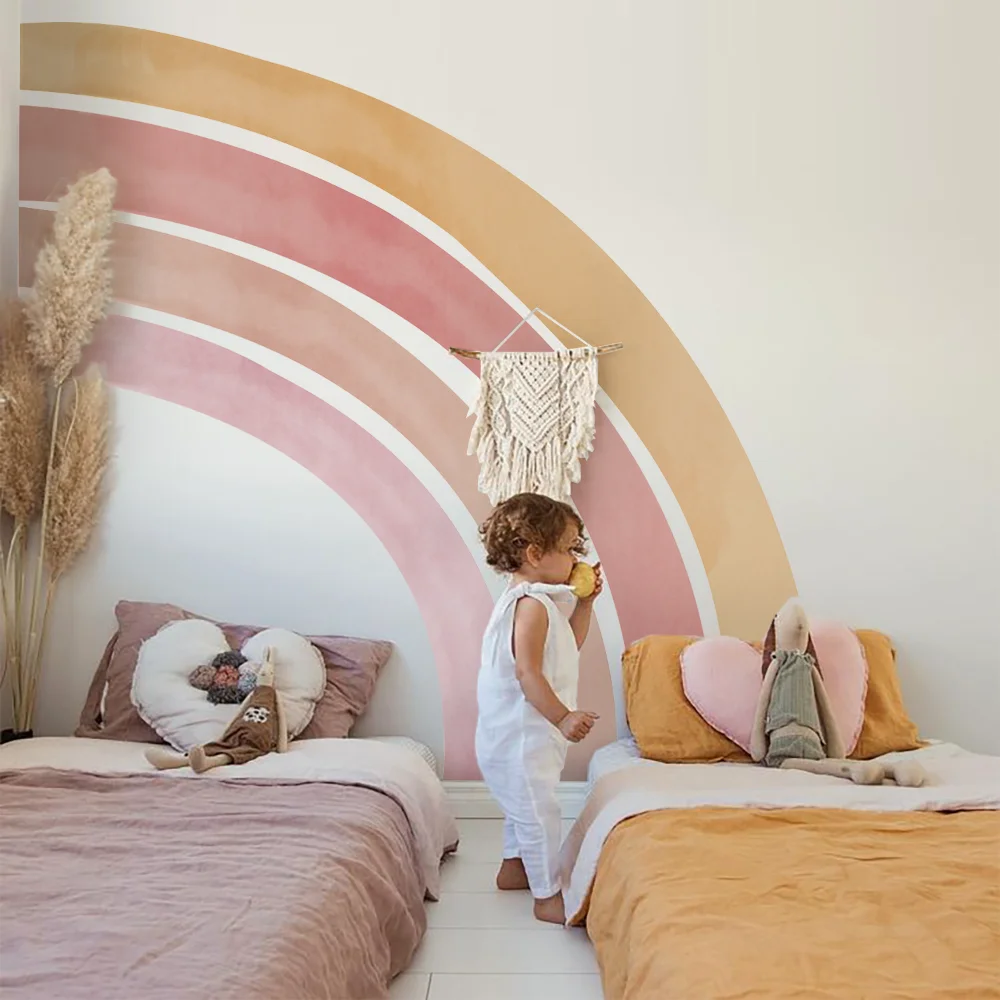 

Boho Large Watercolor Children's Rainbow Wall Stickers Self-Adhesive Fabric Mural Wallpaper Waterproof Kids Room Home Decoration