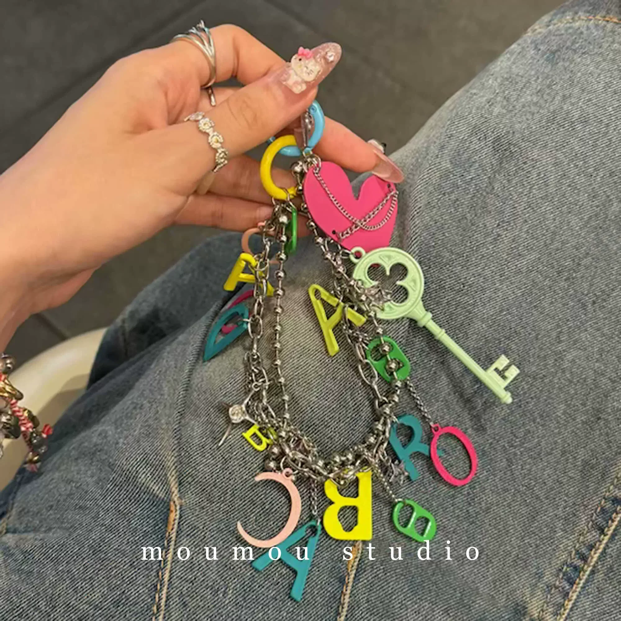 Keychain Colored Letters Elements Chain Bag Pendant Mobile Phone Chain Keychain Couple's Gift Fashionable Accessorie