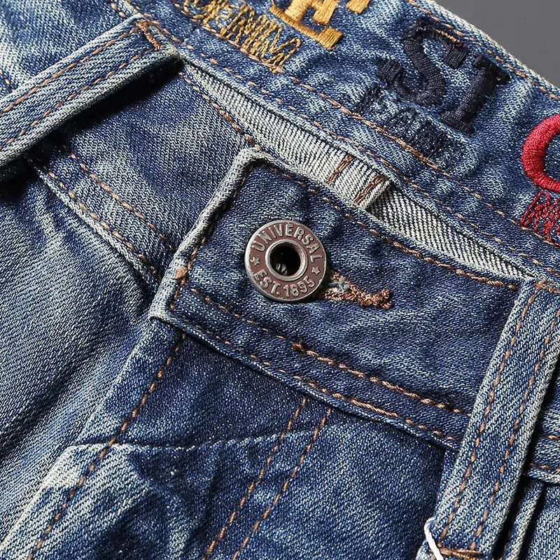 Newly Vintage Fashion Men Jeans High Quality Retro Blue Elastic Slim Ripped Jeans Men Plain Washed Designer Denim Pants Hombre