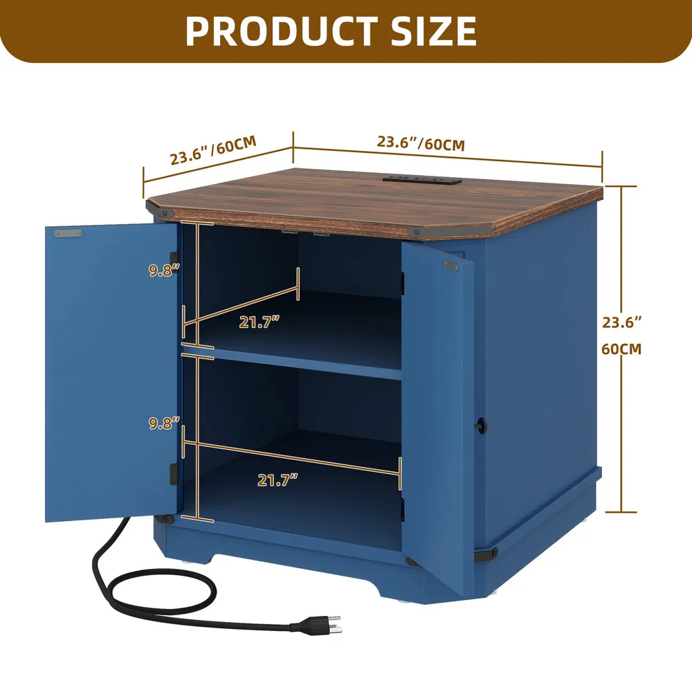 23.6" End Table with Power Outlets & Adjustable Shelf Night Stand Bedside Table