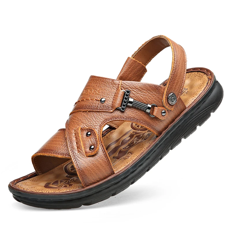 

Men's sandals Genuine Cow Leather Soft Non-slip Beach Sandals Slippers Wear-Resistant Dual-Purpose Sandals Big size 46 size 47