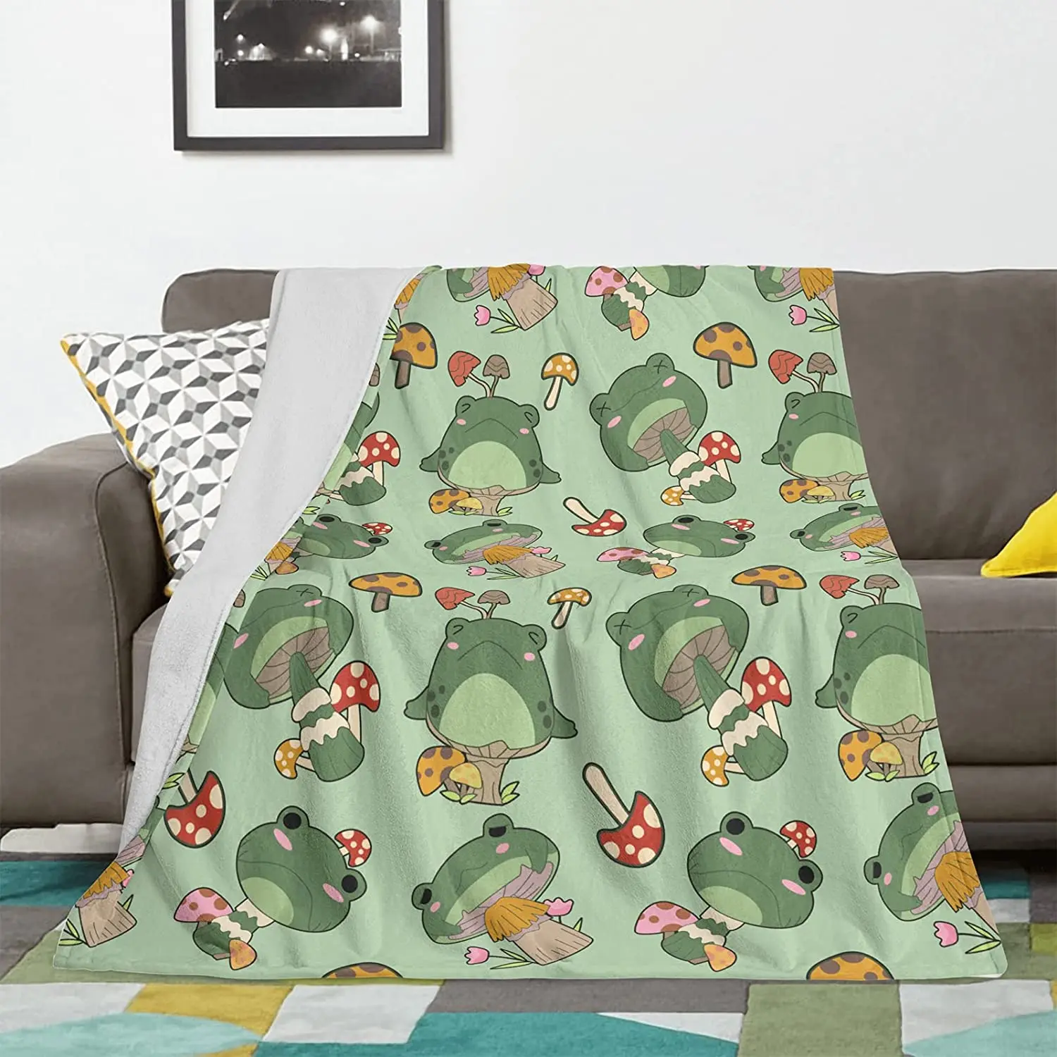 

Mushroom frog Flannel Fleece BedThrow Lightweight cute Cozy Plush Blanket for Bedroom Living Rooms Sofa Couch 50"X60"