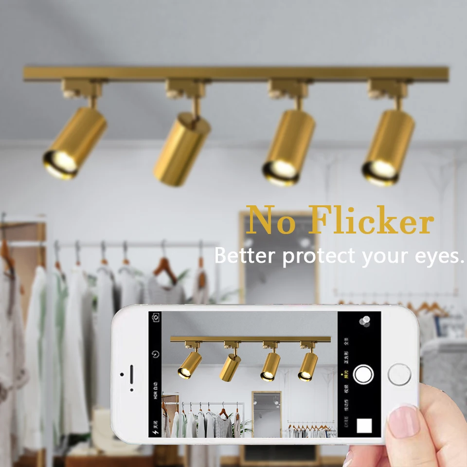 Goldene Schienenstrahler 220V LED-Schienenleuchte COB-LEDs Drehbare Deckenlampe für Wohnzimmer, Bar, Bekleidungsgeschäft, Laden, Gang – Detail 2