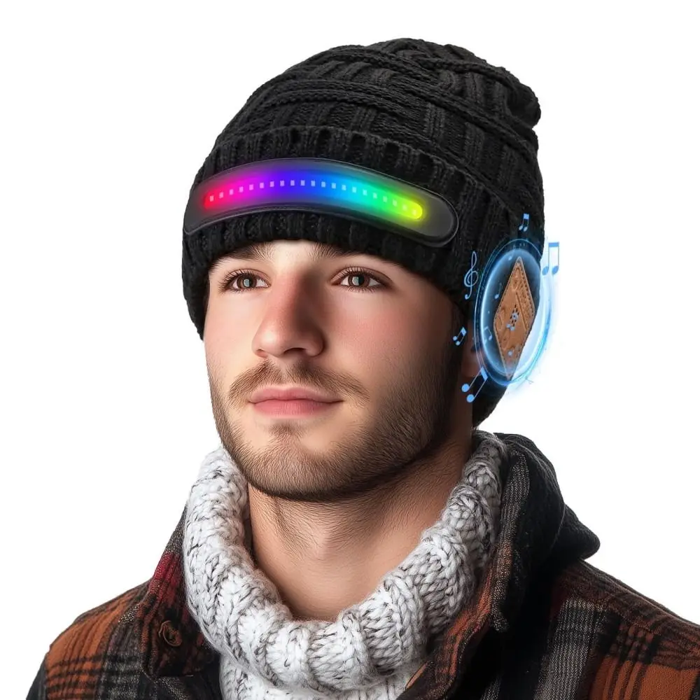 

Winter Warm Bluetooth Music Knitted Hat Plus Velvet USB Rechargeable LED Knitted Hat Supporting Wireless Calls Coldproof