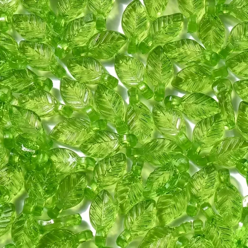 200 colgantes de hojas de acrílico verde transparente - Materiales huecos para la fabricación de joyas, pulseras, llaveros y pendientes, DIY