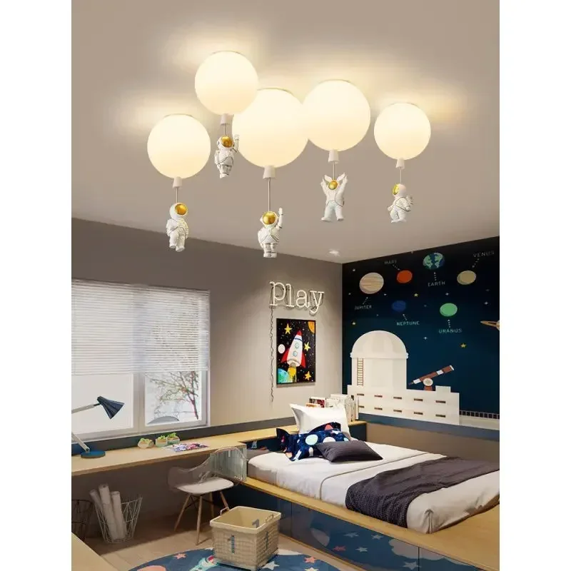 estilo moderno decoracao interior quarto sala de estar criancas astronauta balao spaceman crianca lustre para luz teto led 01