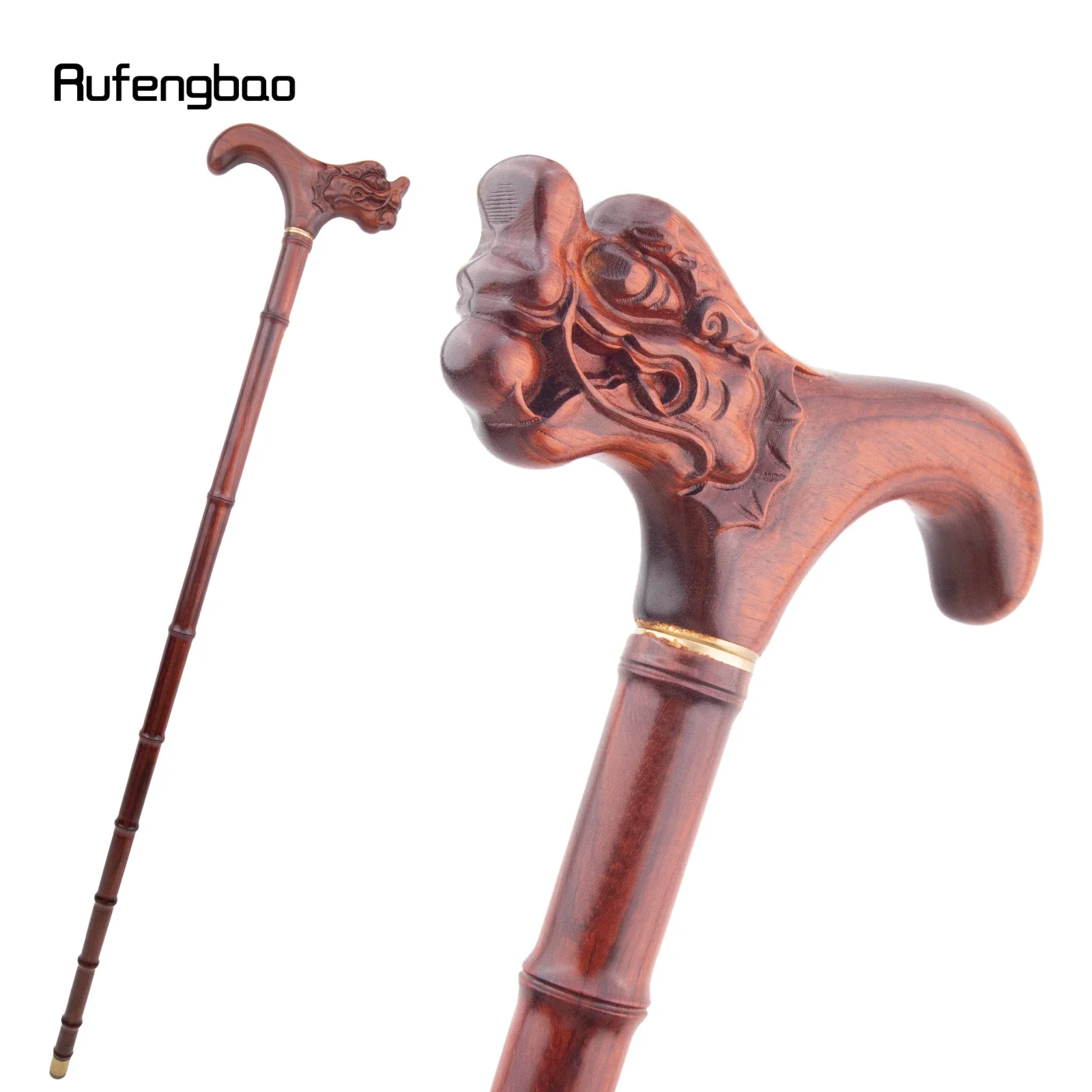 Red Dragon Wooden Bamboo Joint Single Joint Fashion Walking Stick Decorative Cospaly Cane Halloween Crutch Wand Crosier 92cm