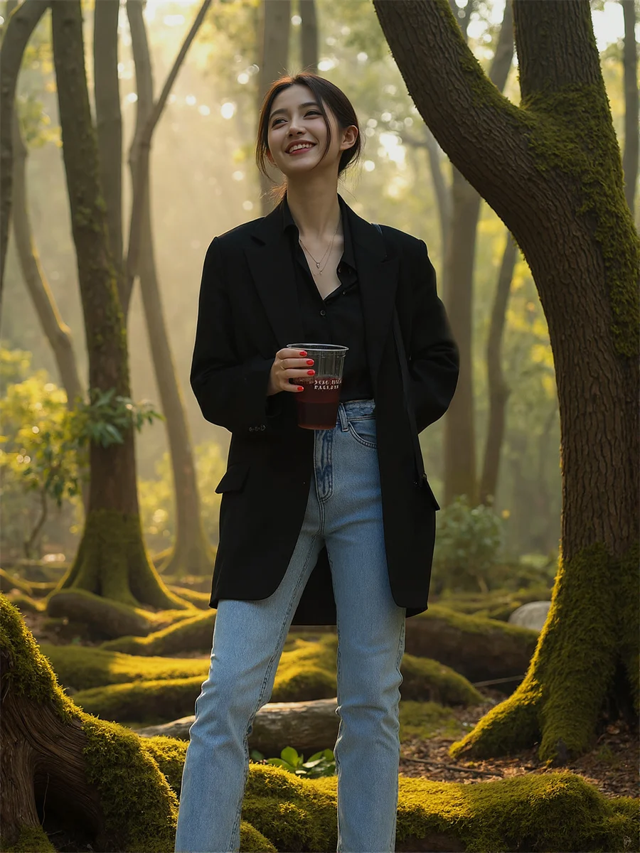 السترة النسائية معاطف أسود أبيض أنواع الجيب مجموعة Cinching الموسم Preppy Bf الزي الياباني المشمش الصيني الأدبي