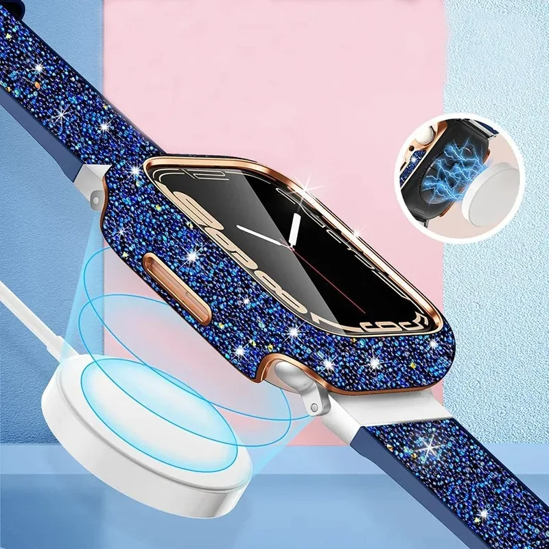 Funda de diamante de cristal para Apple Watch 11-10 46/42mm cubierta protectora impermeable a prueba de caídas iWatch 9 8 7 6 SE 45mm 41mm 44mm 40mm