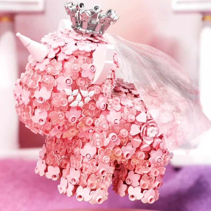 Bloques de construcción Moonlight Club unicornio Floral DIY ladrillos pequeños montaje juguete niñas regalo de cumpleaños