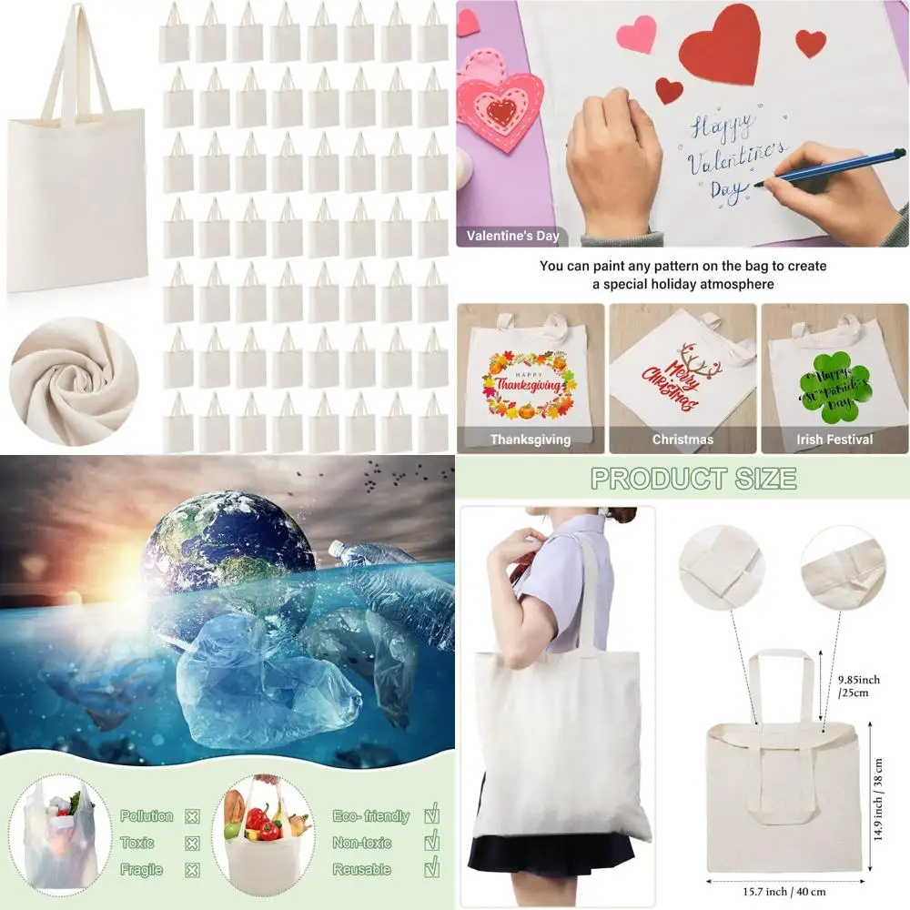 

Bulk 60 Pack Canvas Tote Bags - 16x15 Inch Lightweight Cotton Bags for Employee Appreciation and DIY Gifts