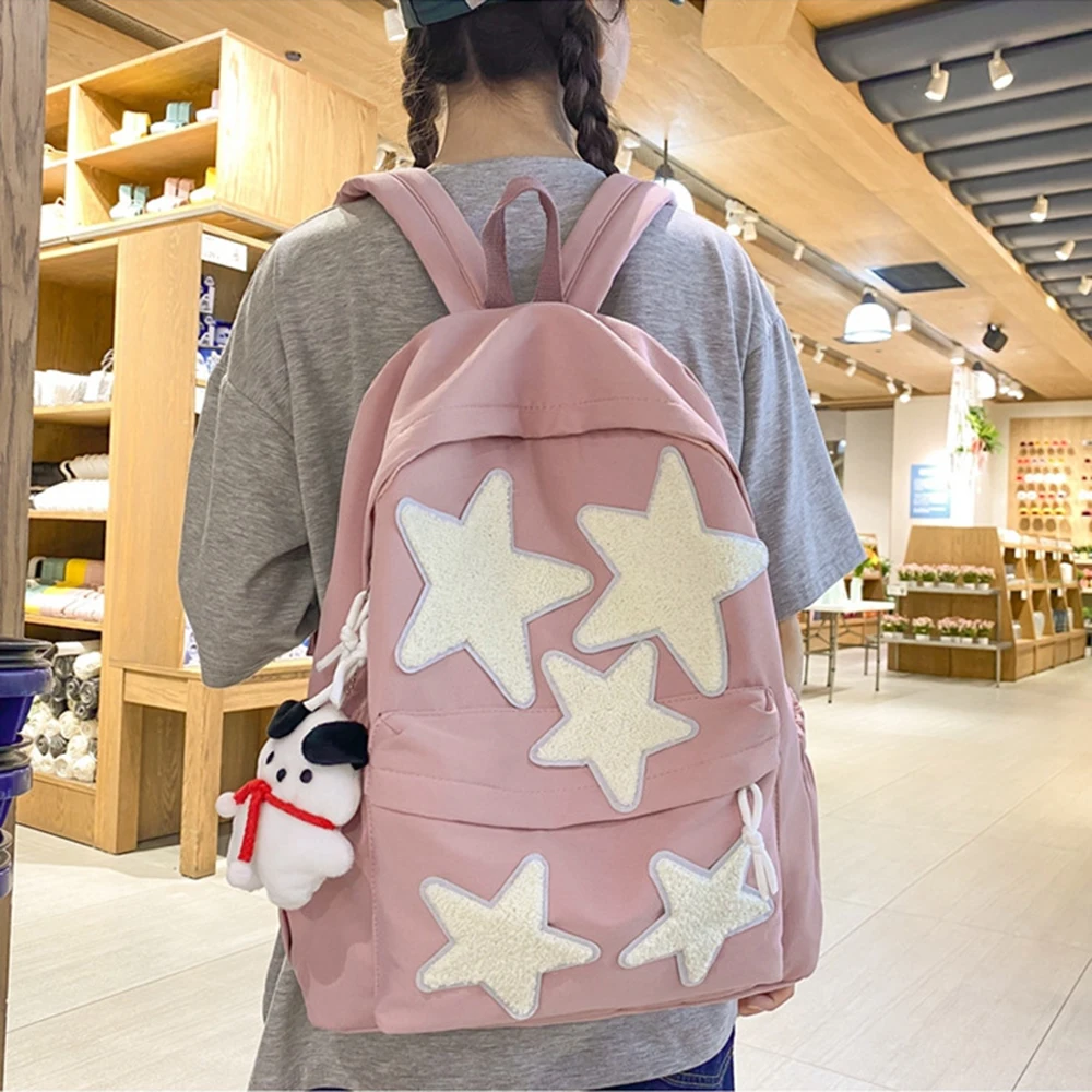 Fashion Women's Casual Nylon Backpack Five-Pointed Star School Bags For Teenagers Girls Students Korean Style Laptop Bag Bookbag