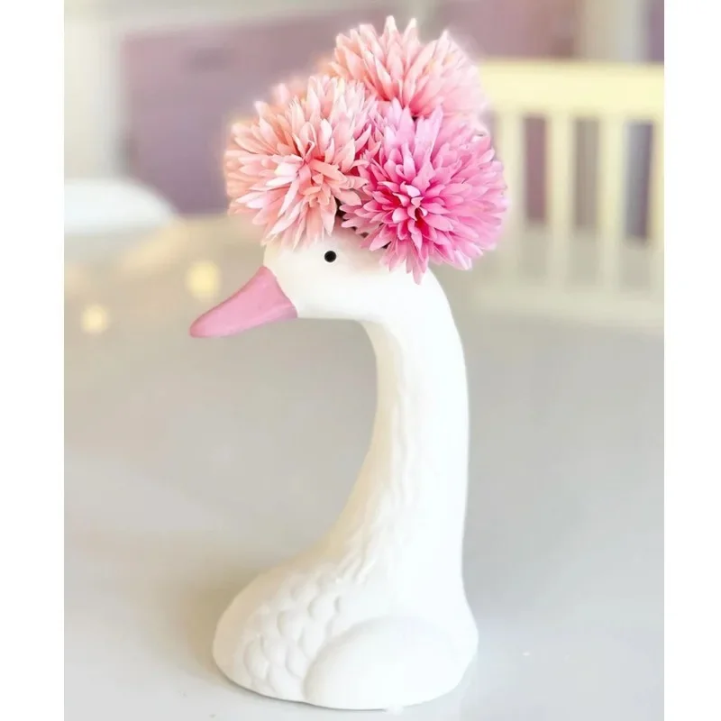 Hot Sell Nordic Instagram Swan White Ceramic Vase Decoration Creative Pink Goose Simple Modern Soft Decoration