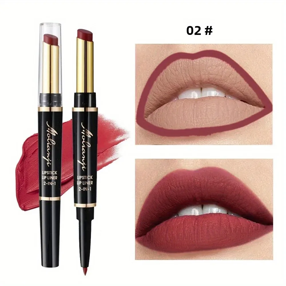 2-in-1 lipliner en opvullende lippenstiftpen, 2-pack - Twist-Up precisievoering met nude-tinten, perfect voor Halloween