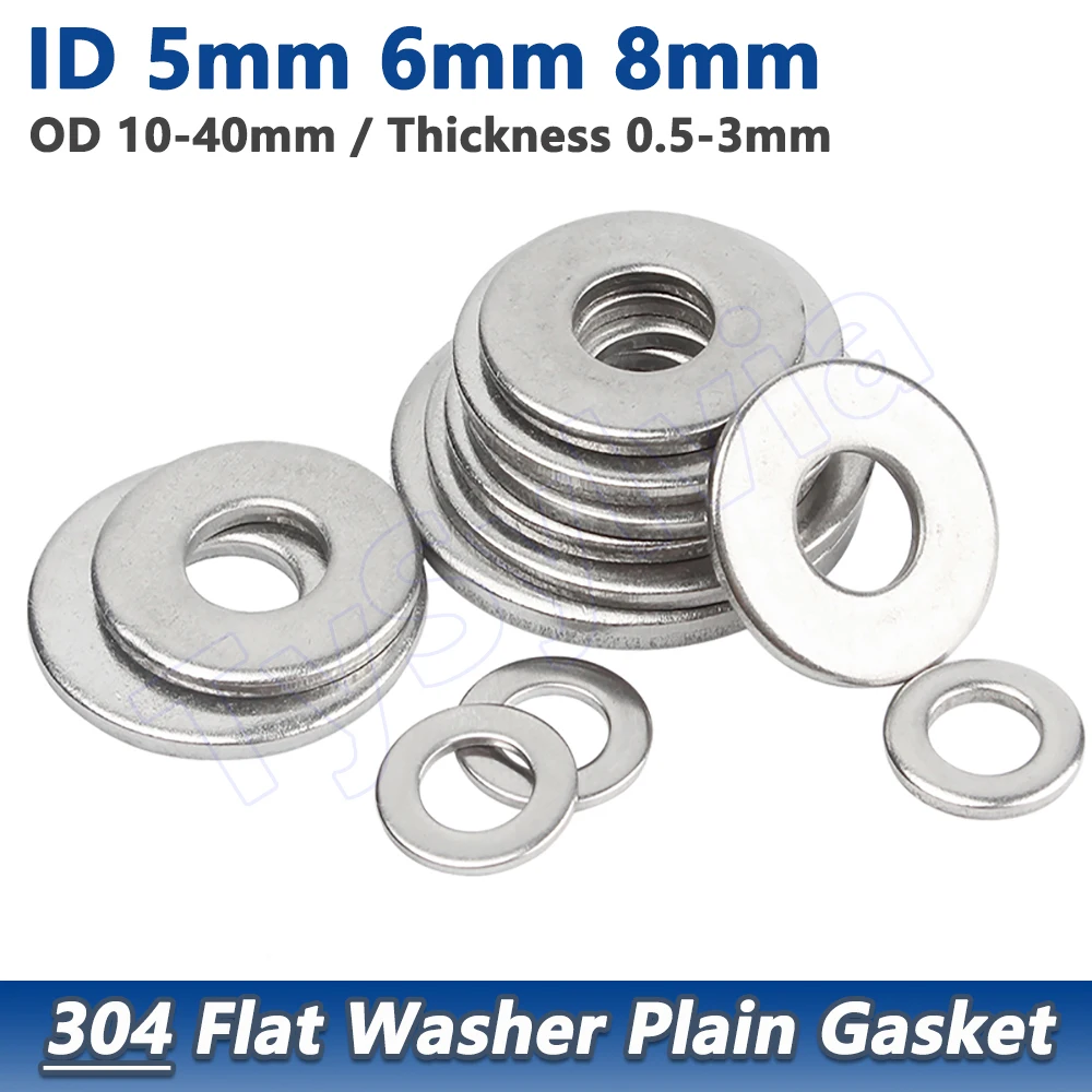 

Inner Dia 5 6 8mm 304 Stainless Steel Ultra Thin Flat Washer Adjusting Shim Gasket OD 10-40mm Thickness 0.5-3mm