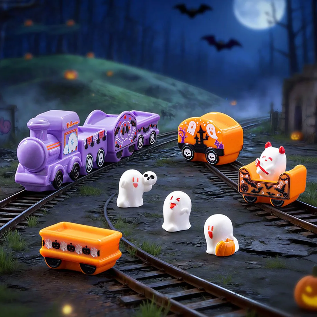 10pcs Cartoon Miniature Halloween Train Car Ghost Figurine Resin Desk Small Decoration Item DIY Room Decoration Accessories