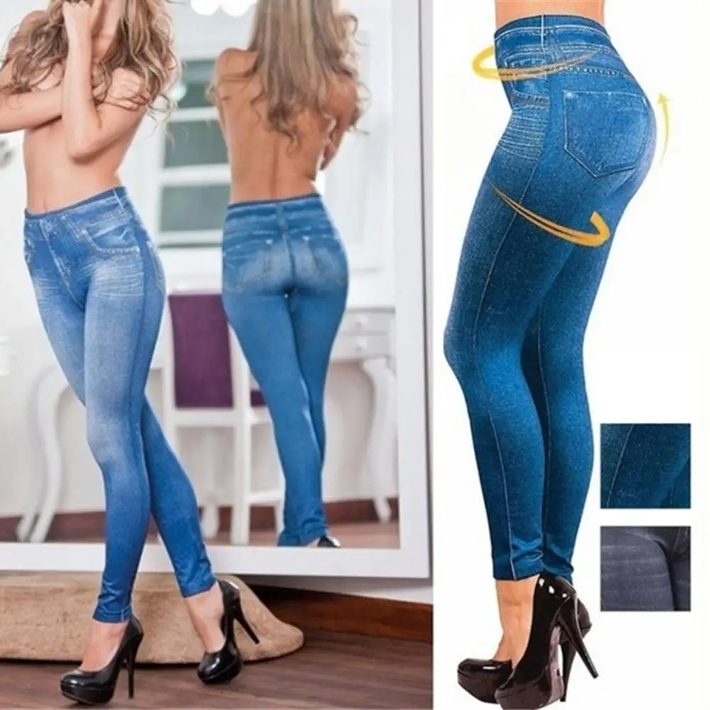 Women Leggings 2024 Fashion Faux Denim Jeans Leggings Sexy Long Pocket Leggings Summer Casual Pencil Pant Size S-3XL