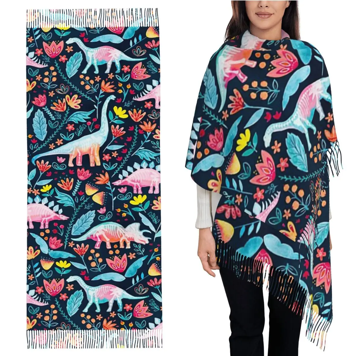 

Шарф с кисточками в виде динозавра, шарфы для женщин, мягкие теплые шали и накидки, длинная осенне-зимняя шаль