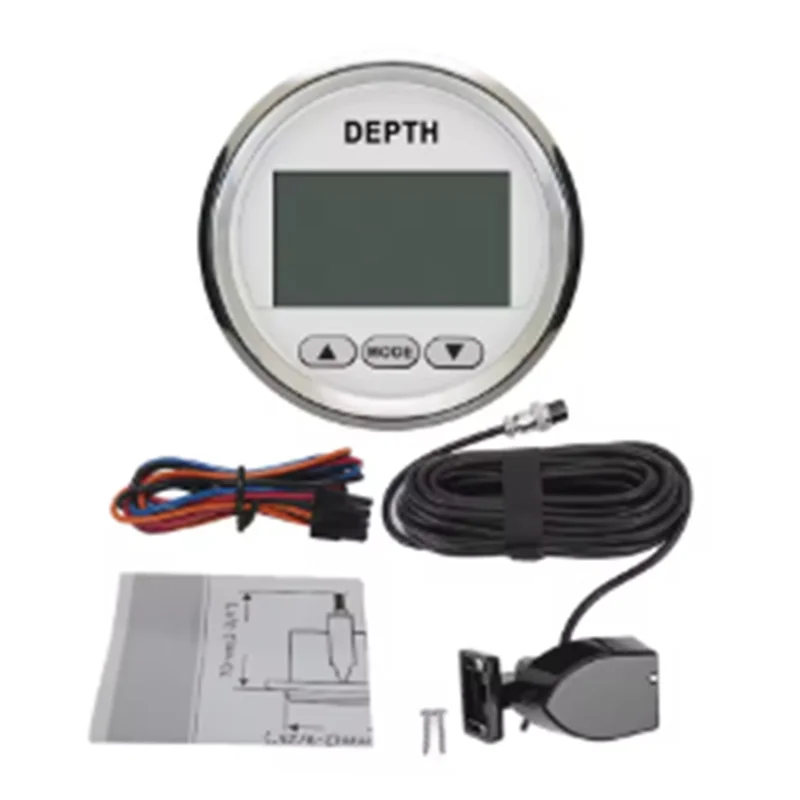 

A30P-Marine 52Mm Digital Depth Gauge Indicator With Transducer And White Backlight For Yachts Fishing Boats Universal 12V