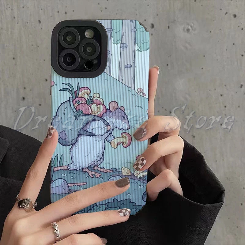 The Mouse Picking Mushrooms Phone Case for Iphone 11 Pro Max 12 13 Iphone 14 Pro Max Iphone 15 Pro Max Case