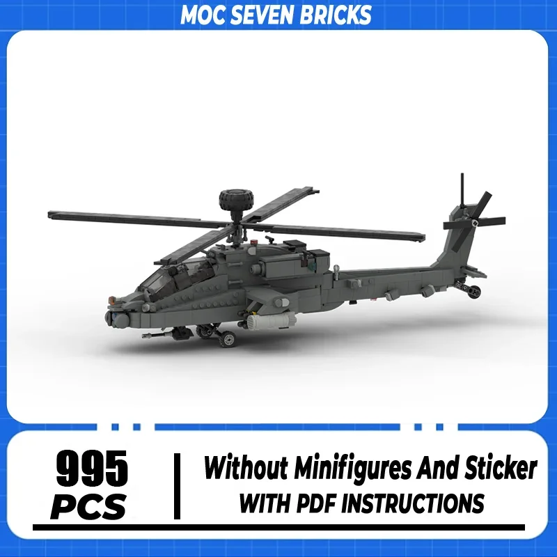 밀리터리 시리즈 MOC 빌딩 블록 보잉 AH-64 아파치 헬리콥터 모델 기술 브릭, DIY 비행기 장난감