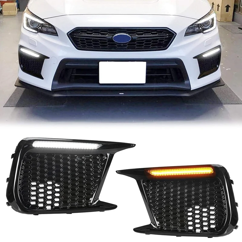 

LED Fog Lights Bezel White DRL & Amber Turn Signal For Subaru WRX STI 2018-2021 Replacement 57731VA410 57731VA400