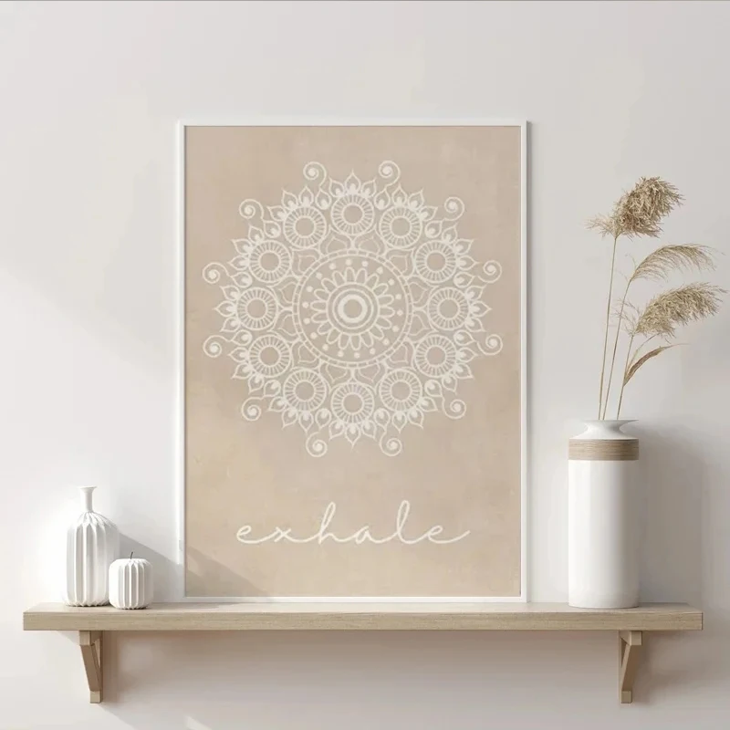 Abstract Mandala Wall Art Yoga Beige Bohemia Prints Inhale Exhale Canvas Painting Posters Line Flower Pictures Living Room Decor