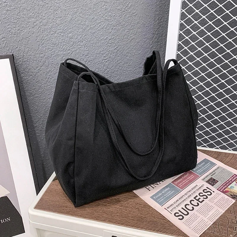 

Casual Large Capacity Canvas Shopper Totes High Quality Eco Reusable Grocery Handbag For Women Travel Shoulder Bags Daily Pouch