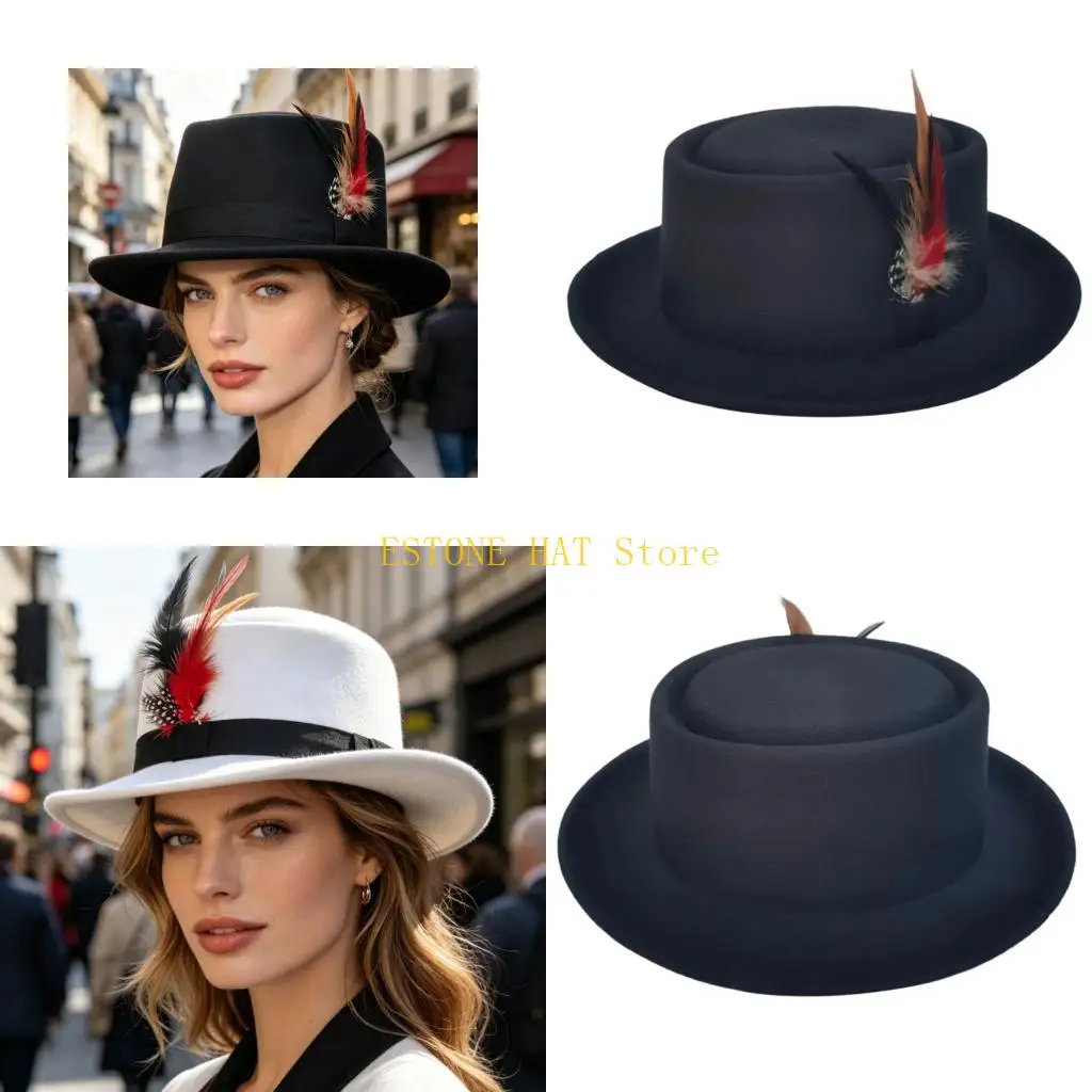 49MF Fedoras Hat with Design Flat Profile for Stage Use and Daily Outfit Looks