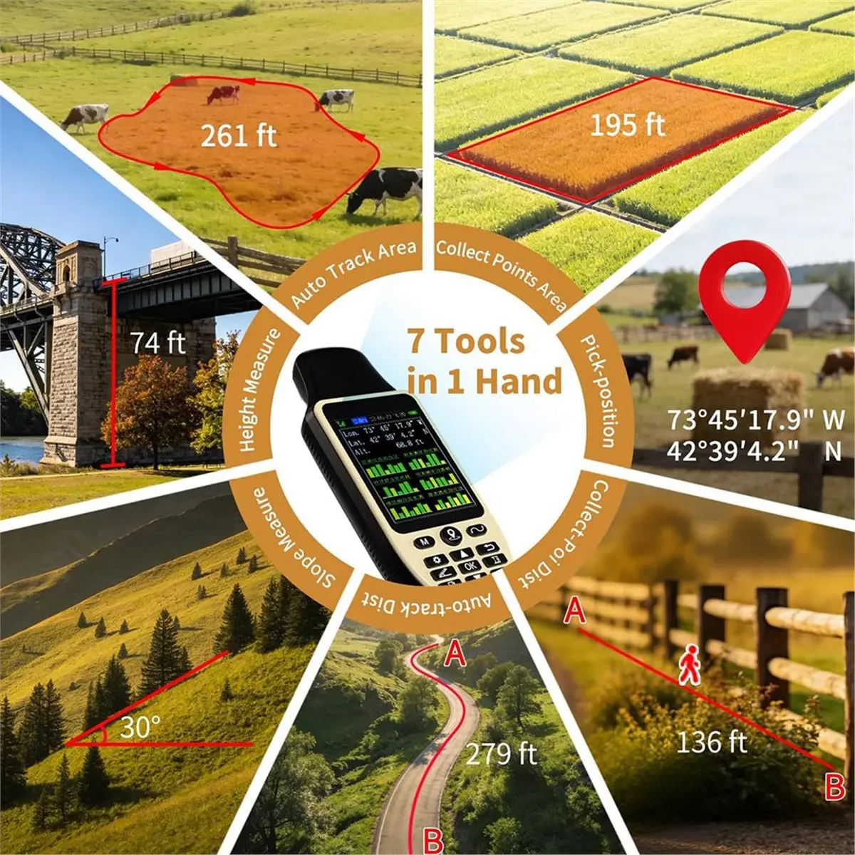 Promotional-Land Surveying Equipment, Handheld GPS Land Meter with 6 Satellites for Land Area,Distance,Slope,Farmland Area Measu