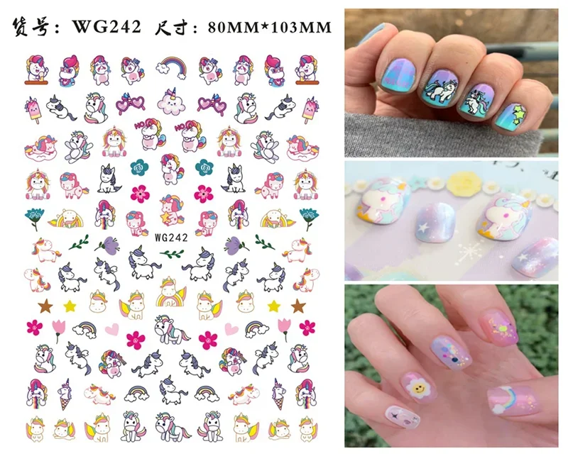 Nail Art Stickers Heart Love Design Valentine Unicorn Rabbit Dolphin Design Adhesive Nail Art Decoration Nails Accessories