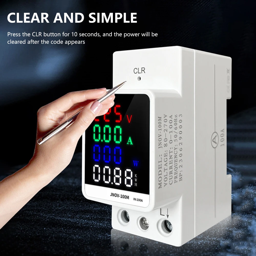 New DIN-Rail Digital Power Meter AC70~270V 100A 25KW Voltmeter Voltage Current Meter Tester With Power Off Memory Function