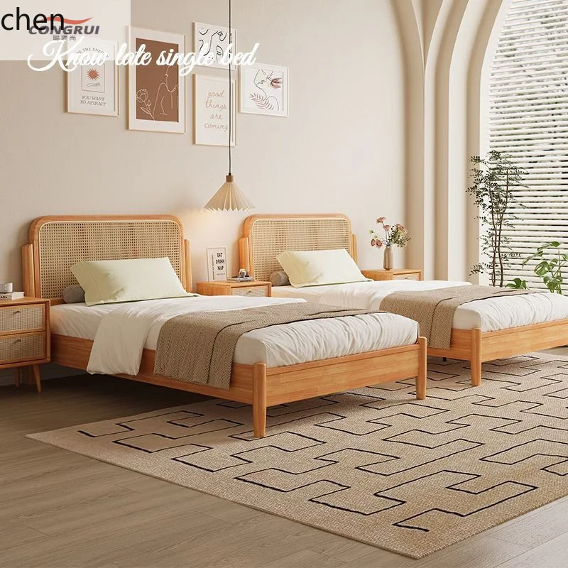 HT Wooden Homestay Bed Modern Single Bed Double Bed Master Bedroom 1.2 Rental Room Simple 1.5 Home Use 1.8