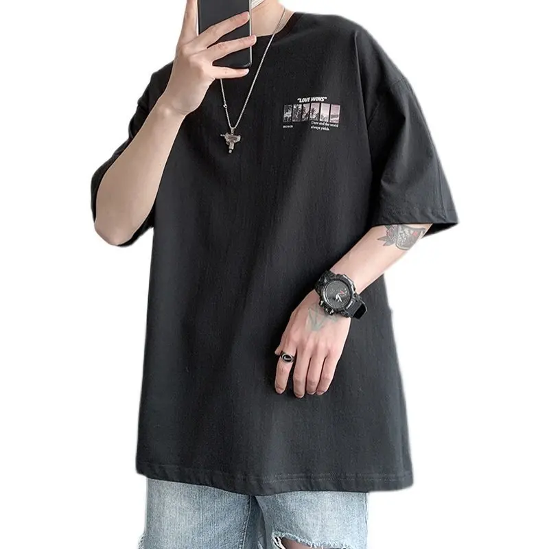 T-shirt Men's Short-sleeved 2025 New Summer Trend Clothes Ins Hong Kong Style Trend Brand Casual Loose Half-sleeved T-shirt