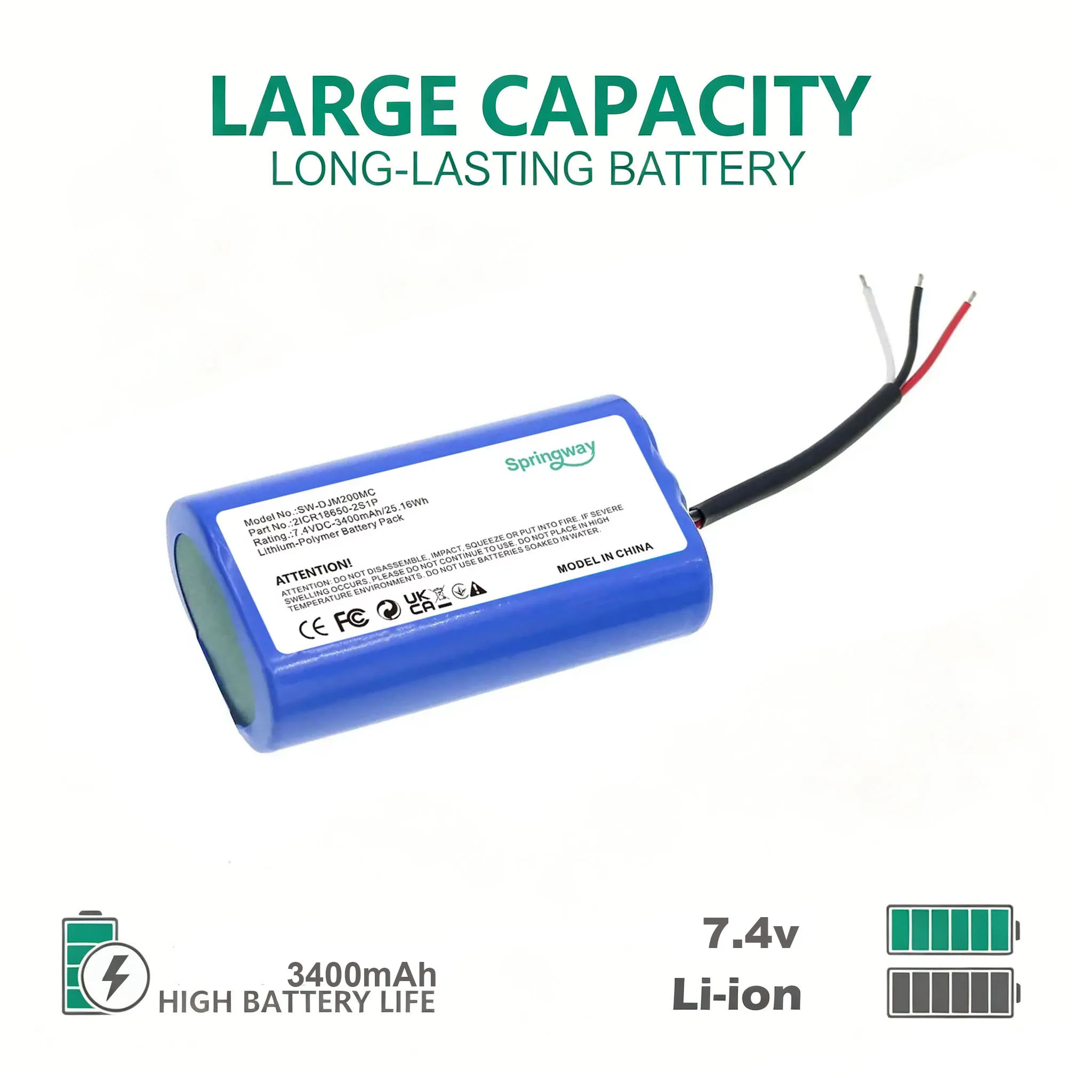 3400mAh Projector Battery 2ICR18650-2S1P for DJI Osmo Mobile 2, Osmo Mobile 3, Osmo Mobile 4