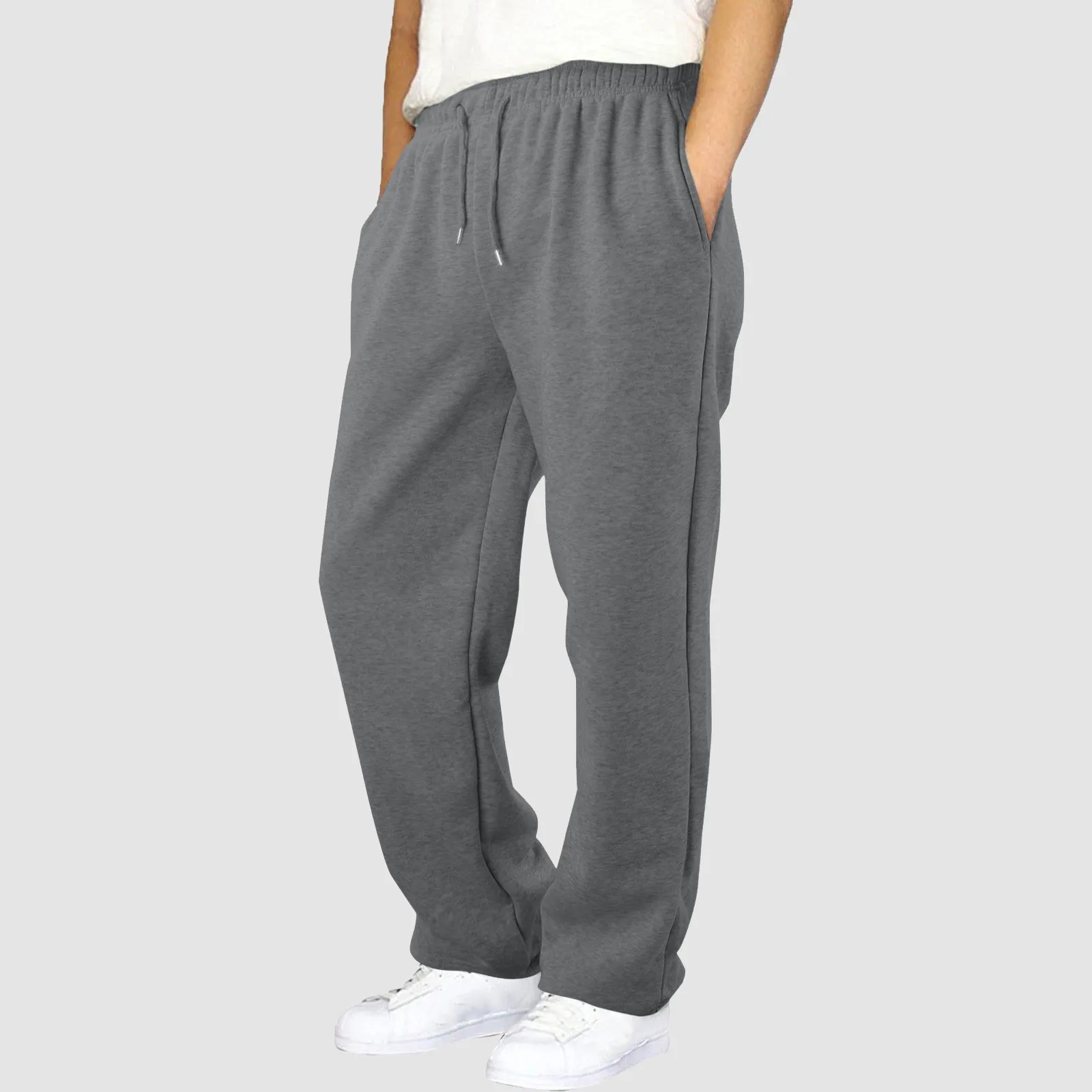 

Fashion Men's Solid Pants Gym Sports Fitness Casual Pants Outdoor Jogging Men's Sweatpants Drawstring Straight Leg Pants