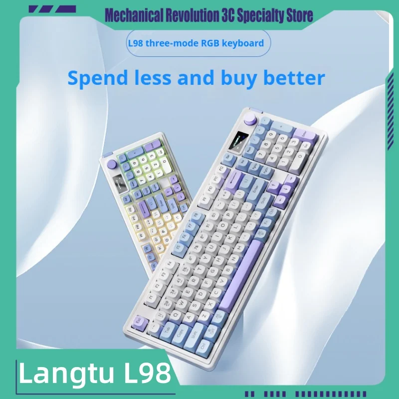 

Langtu L98 Mechanical Keyboard Tri-Mode Wireless Bluetooth Logo Screen Mechanical Knob Mute Rgb Light Keyboard E-Sports Office