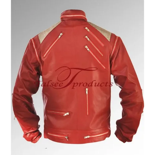 Imagen 2 del producto Raro clásico MJ MICHAEL JACKSON CUSTOM Classic Beat It MV Chaqueta de cuero roja con cremallera