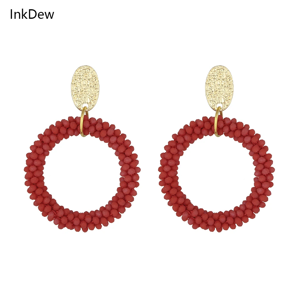 INKDEW Big Round Drop Earrings for Women Crystal Beads Handmade Earrings Jewelry Gift Vintage statement EA064