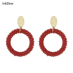 INKDEW Big Round Drop Earrings for Women Crystal Beads Handmade Earrings Jewelry Gift Vintage statement EA064