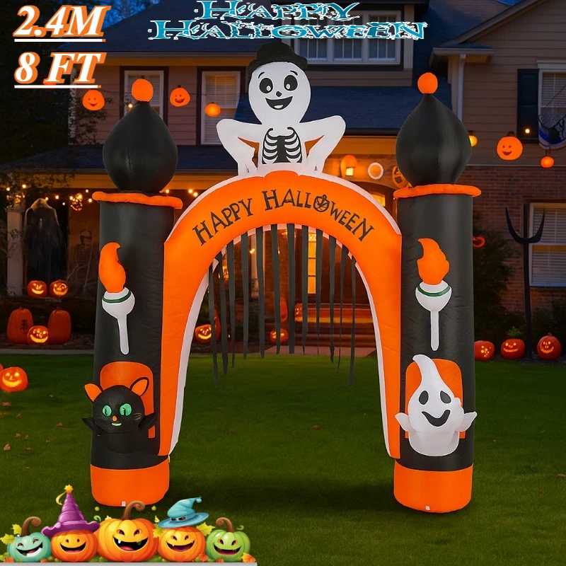 

8FT Halloween Arch Inflatable Toy Holiday Lighting Decoration Built in LED Lights Ornament Outdoor Garden Yard Lawn Pathway D