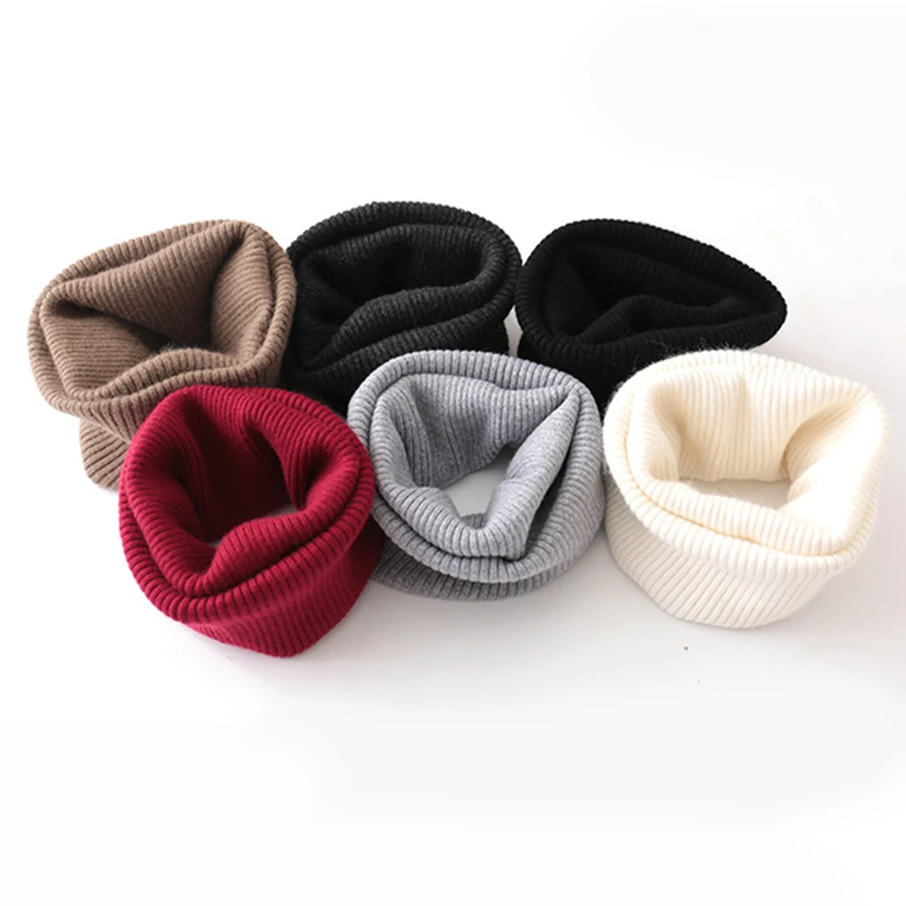 Winter Warm Ring Scarf Unisex Solid Color Knitted Striped Neckerchief Full Face Snood Neck Scarves Thicken Wool Bufanda Muffler