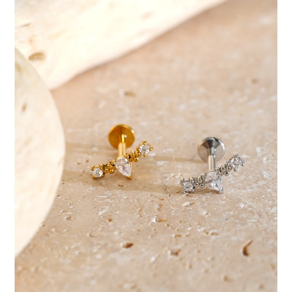 Yhpup 1PC 316 Stainless Steel CZ Piercing Jewelry for Women Dainty Glamorous Daily Zircon Flat Back Stud Earrings