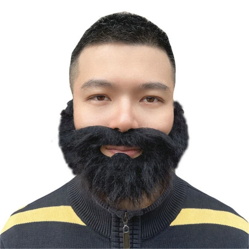 Halloween Party Fake Beard, Funny Black Fake Beard with Mustache for Costume Party, Halloween Costume Accessories