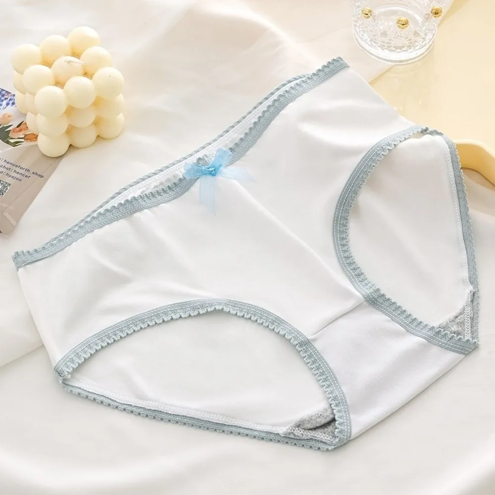 

Cute Cotton Crotch Underwear for Women Love Heart Grid Women's Sweet Panties Mid-waist Bow Lace Briefs Girl