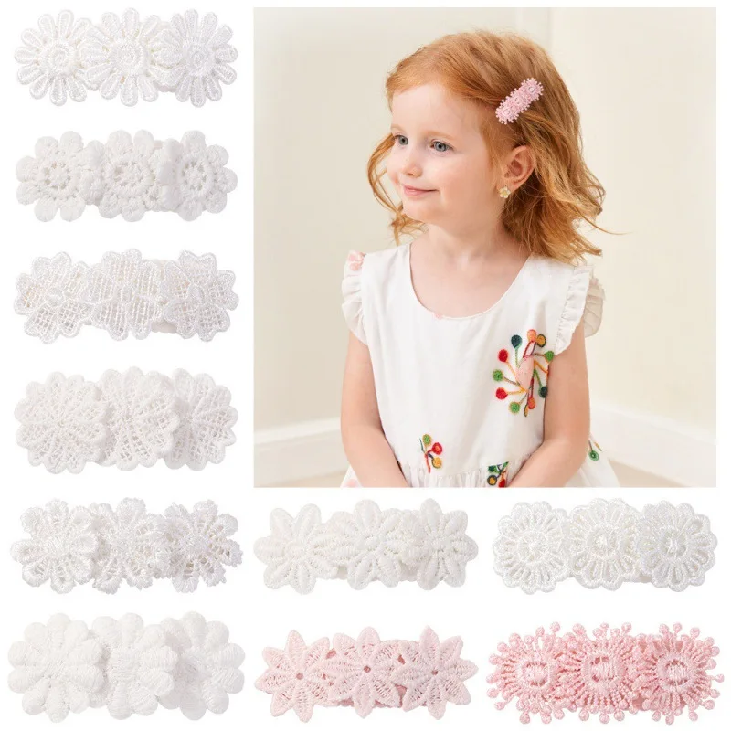 Lace Children's Embroidered Hair Clip Cute Floral Princess Hairpin for Toddler Girl Lovely Bang Side Clip Hair Accessories