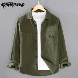 Spring Fall Mens Long Sleeve Shirts Corduroy Workwear Solid Causal Double Pockets Button Up Shirt Men Korean Fashion Overshirt